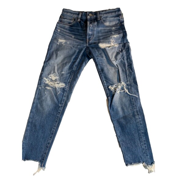 MOUSSY Size 26  Japan Denim ADEL Heavily Distressed Tapered Cotton Buttonfly - Picture 1 of 7